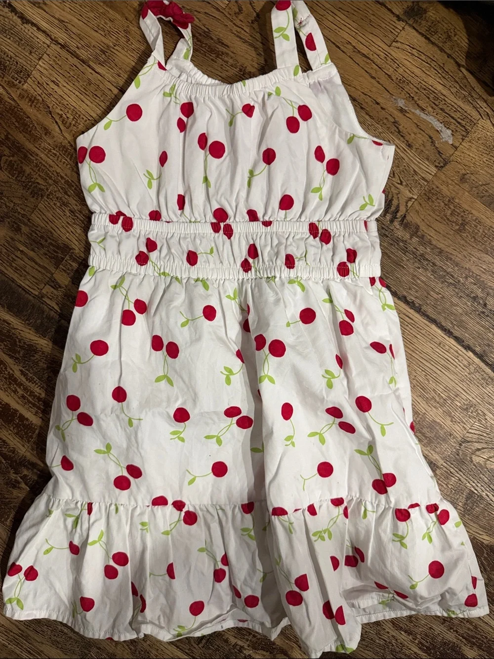 Gymboree White Sundress with Red Cherry Print and Green Accents girls 6